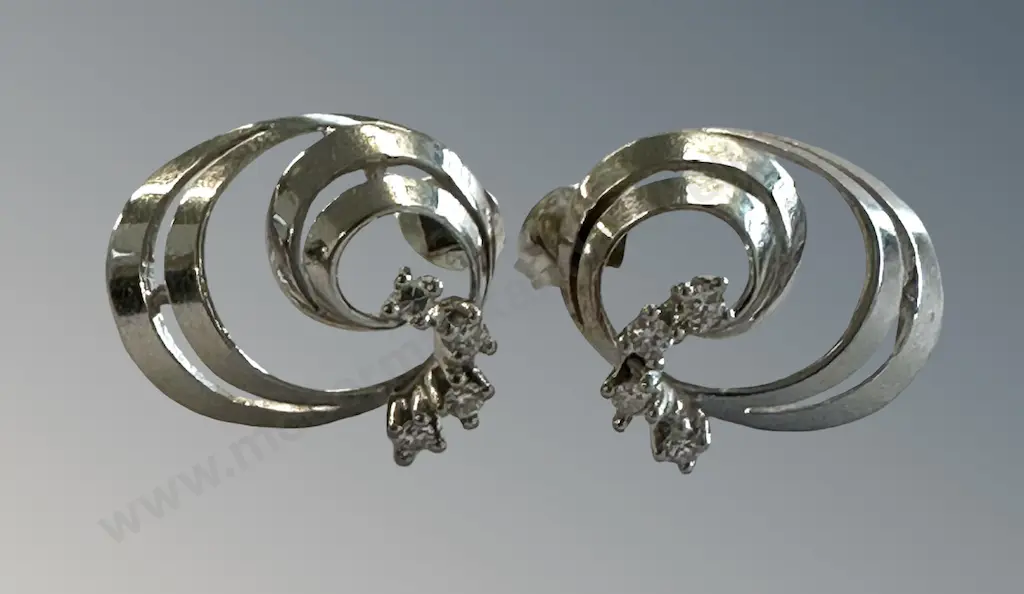 Pair of 18ct White Gold and White Sapphire Earrings, TW4.6gms Image 1++