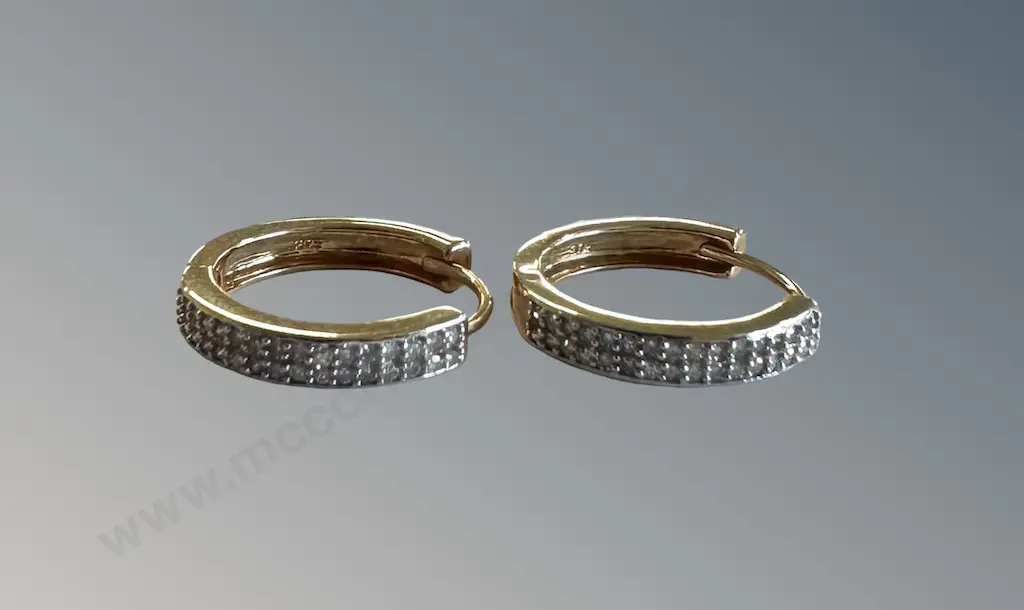 9ct Yellow Gold Diamond Hoop Earrings, TW4.2gms Image 1++