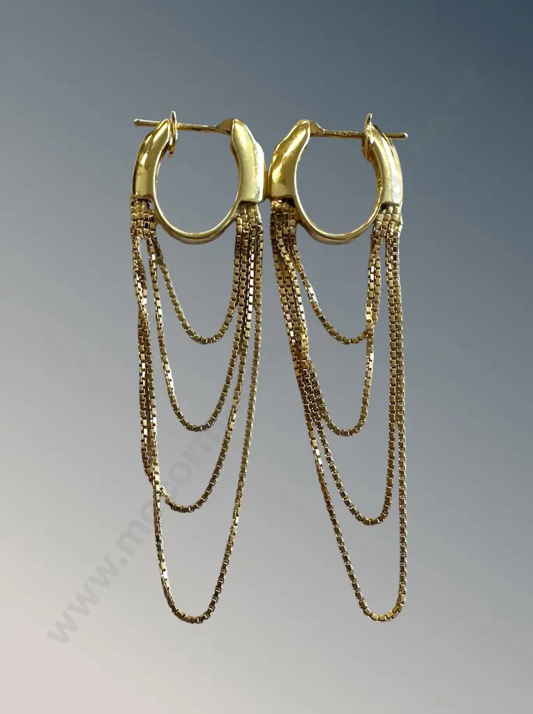 Pair of 9ct Yellow Gold Chain Earrings, TW5.6gms Image 1++