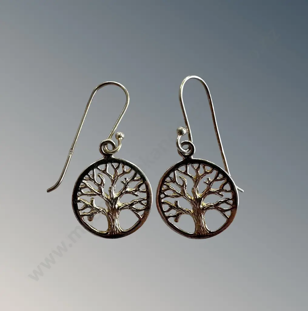 Pair of Sterling Silver Earrings, Tree of Life Image 1++