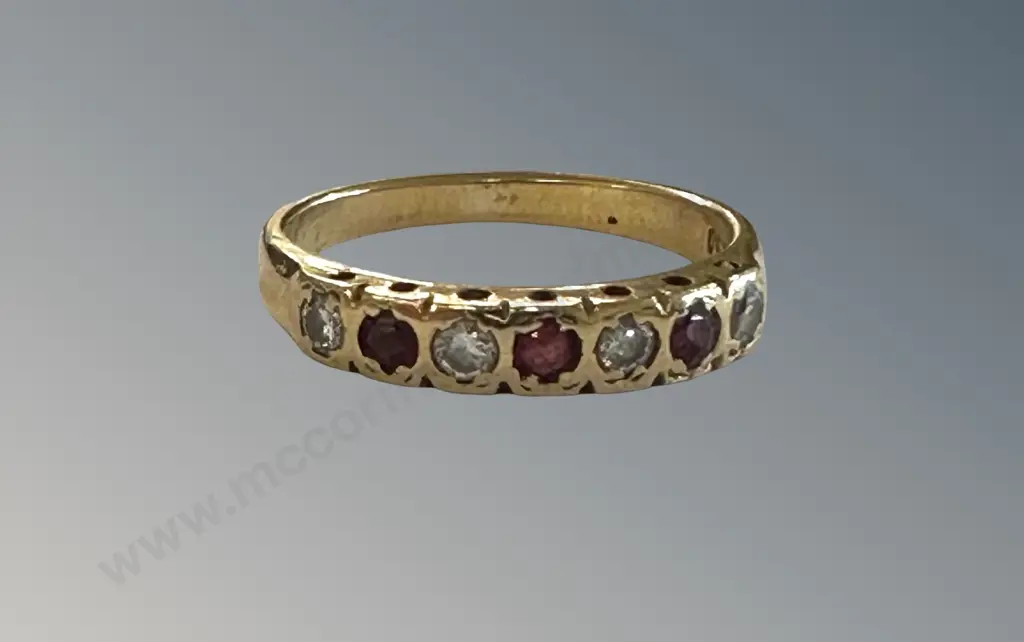 18ct Gold Ruby and Diamond Ring, Size G/H, TW2.4gms Image 1++
