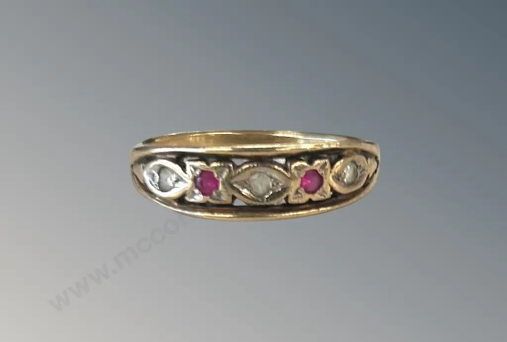 9ct Gold Dress Ring with Rubies and White Sapphires, Size N, TW2gms Image 1++