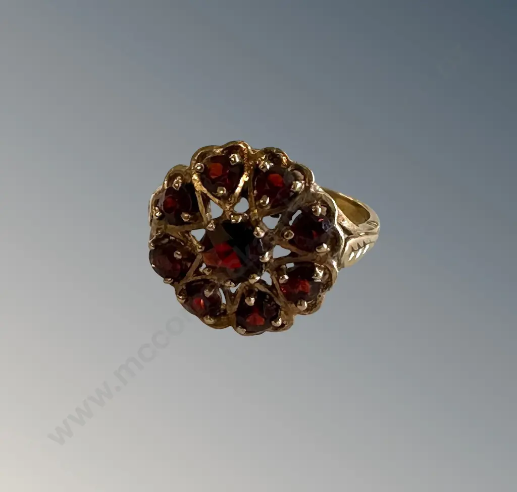 9ct Gold and Garnet Cluster Ring, Size N, TW3.9gms Image 1++