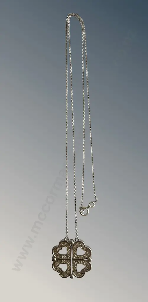 Sterling Silver Heart/Four Leaf Clover Necklace, TW4.7gms Image 1++
