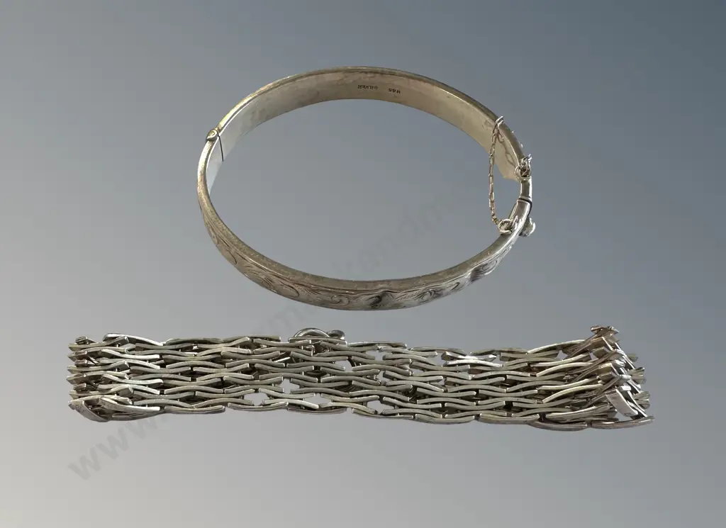 Sterling Silver Gate Link Bracelet and Snap Bracelet, TW39.4gms Image 1++