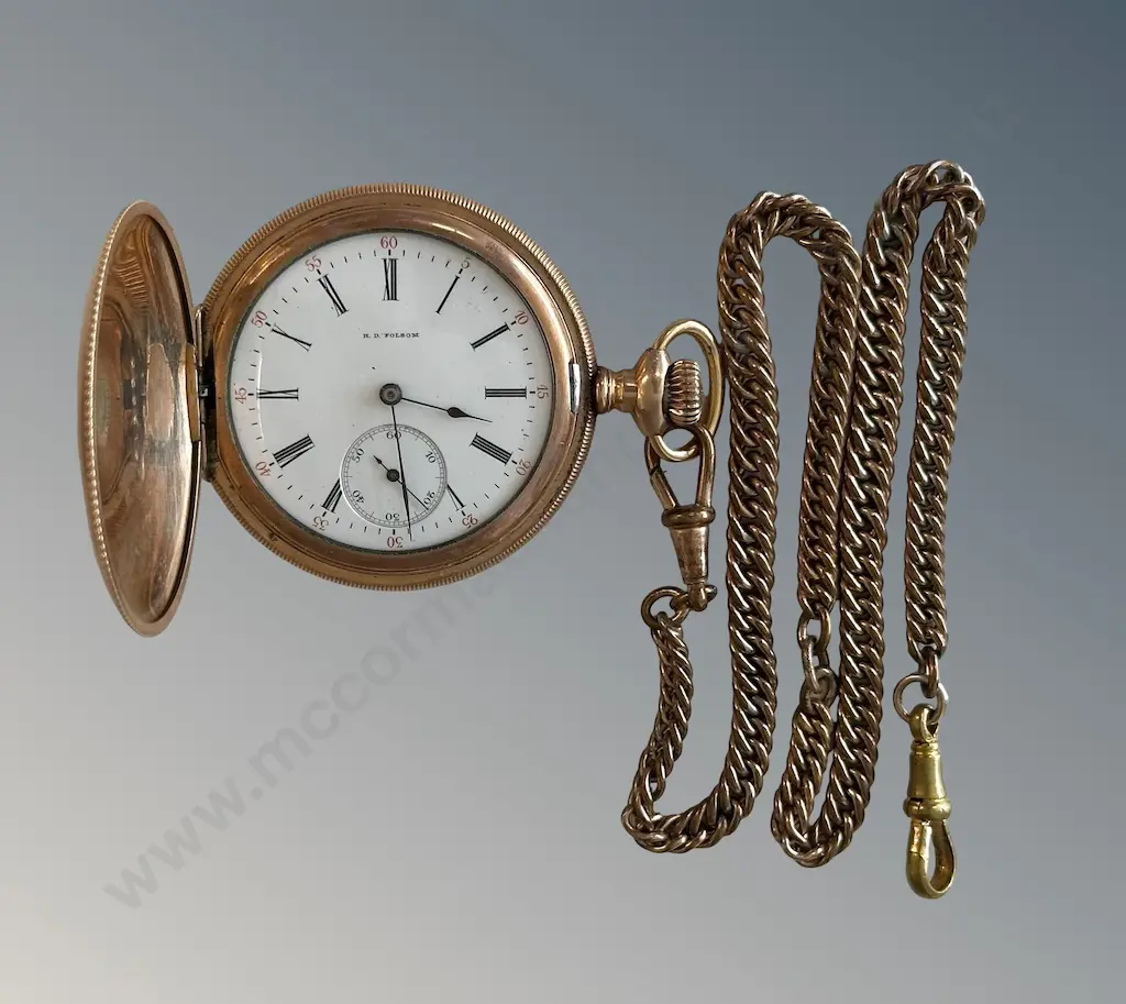 Rolled Gold Pocket Watch and Chain Image 1++