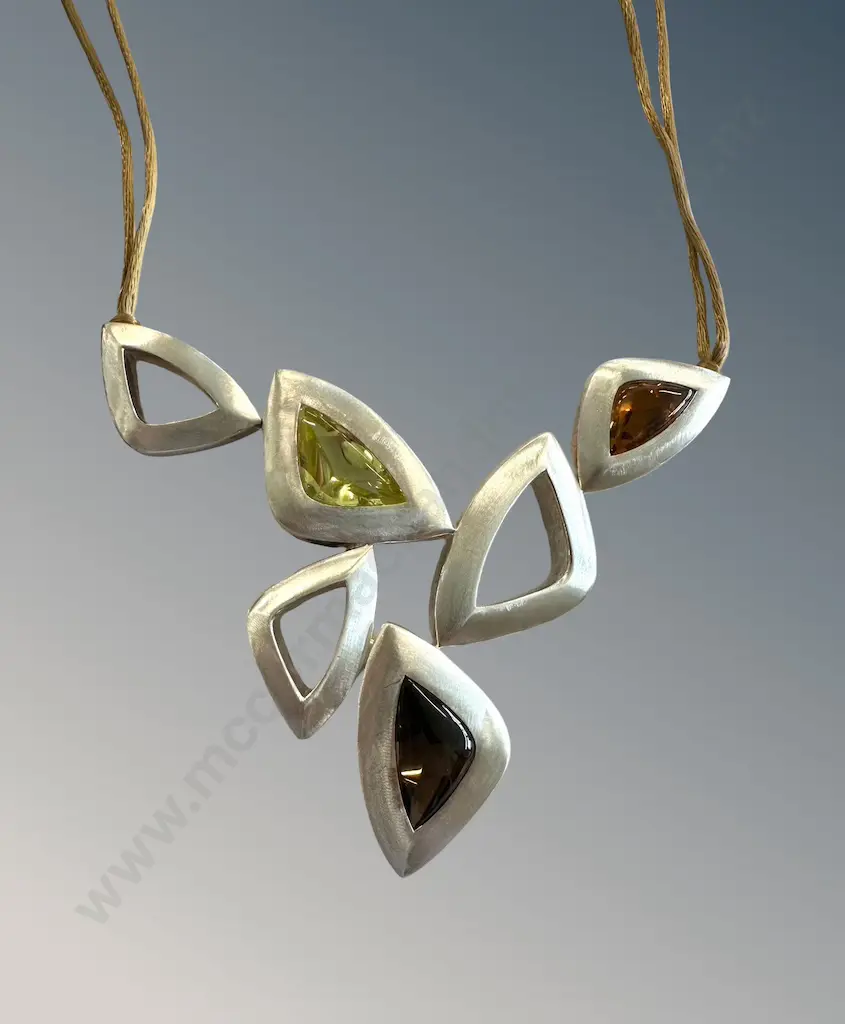 Daniel Bentley Sterling Silver Multi Stone Pendant on a Silk Cord, TW59.1gms Image 1++