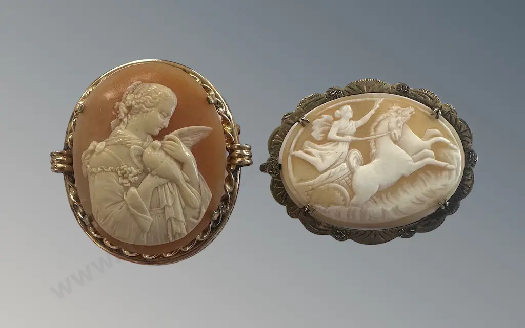 Two Gold Plated Cameo Brooches Image 1++