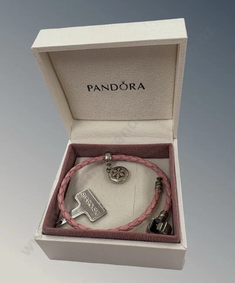 Boxed Pandora Leather Plaited Charm Bracelet Image 1++