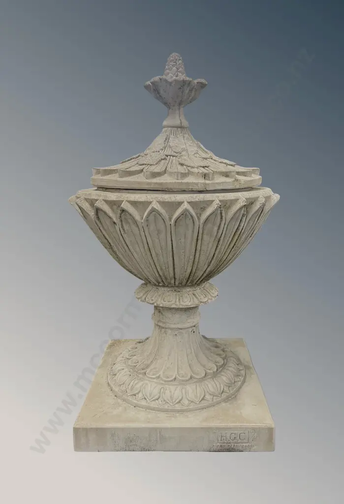 Hampshire Garden Petersfield, UK, Stone Garden Urn with Acorn Motif and Stylized Leaves H90xW50cm Image 1++