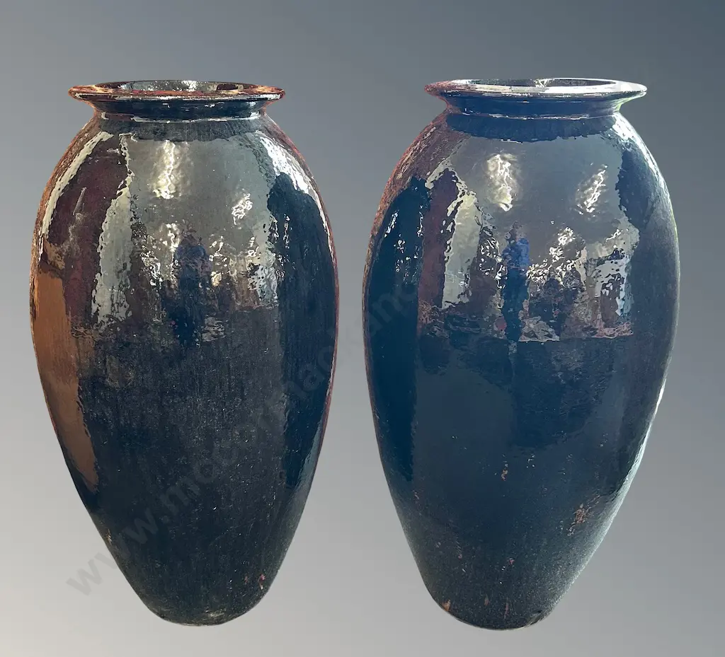 Pair of Black Glazed Terracotta Urns, H94xD47cm Image 1++