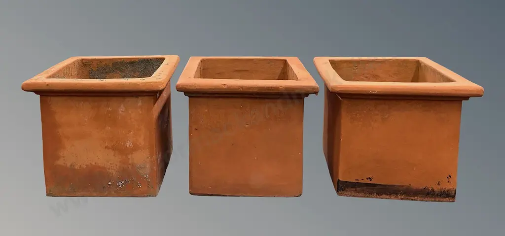 Three Terracotta Square Planters, H35xD40cm Image 1++