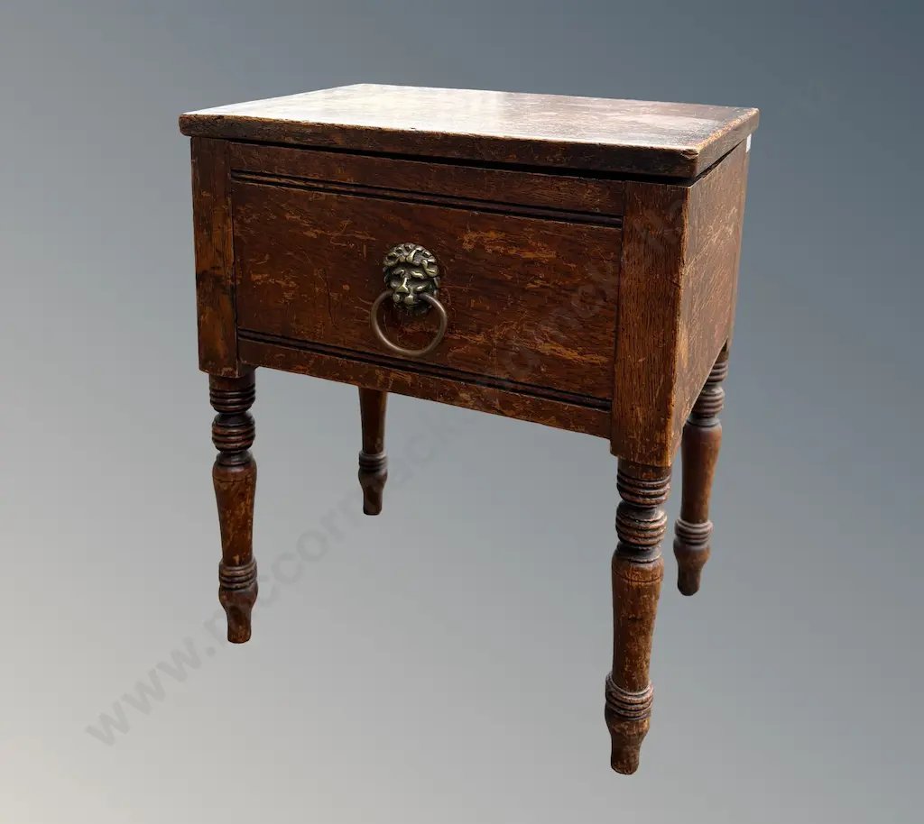 Oak Lidded Footed Box on Turned Legs, Lions Head Handle L34xH42xD25cm Image 1++