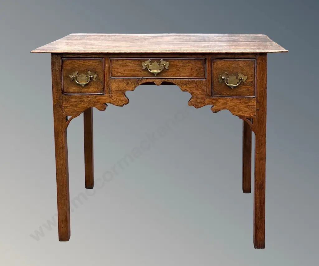 Oak Ladies Three Drawer Kneehole Desk with Brass Drawer Pulls L90xH73xD445cm Image 1++