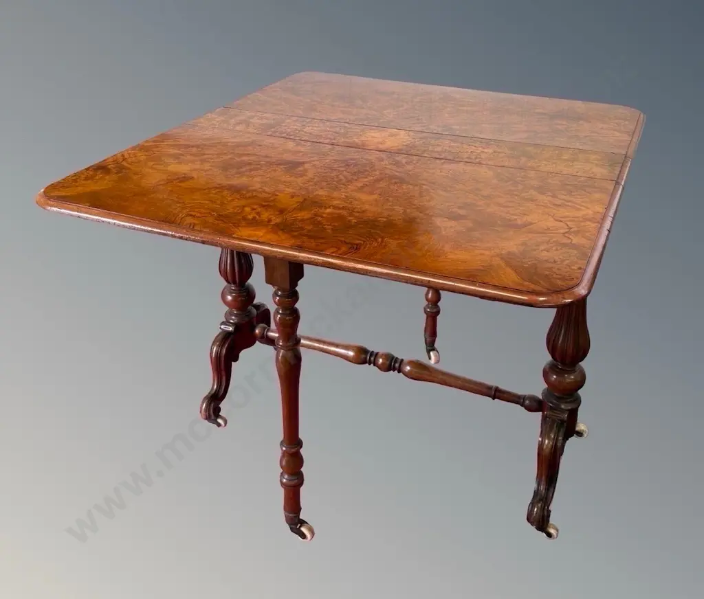 Burr Walnut Gateleg Table on Porcelain Castors, L97xW88xH72 Image 1++