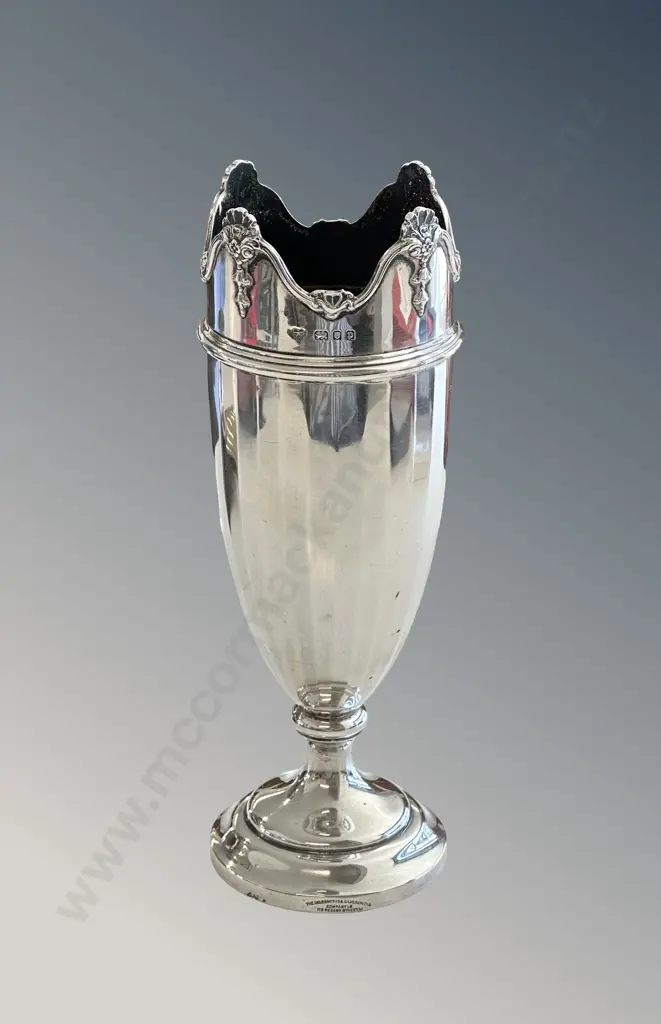 Sterling Silver Vase with Wooden Base, H21.5cm, TW356gms Image 1++