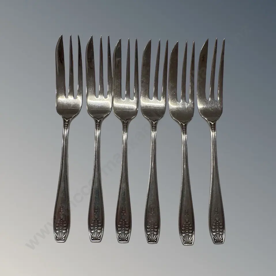 Set of Six Sterling Silver Cake Forks TW96gms Image 1++