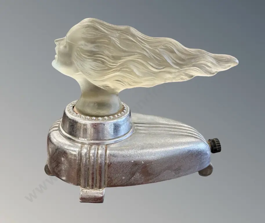 Art Deco Die Cast Illuminated Table lamp with Corning Glass Figure Head Image 1++