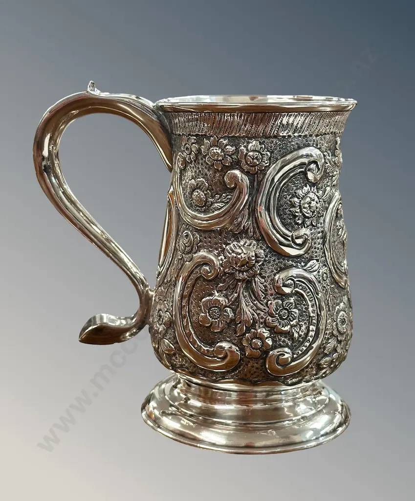 Sterling Silver Embossed Tankard, Newcastle 1770, H13.5cm, TW324gms Image 1++