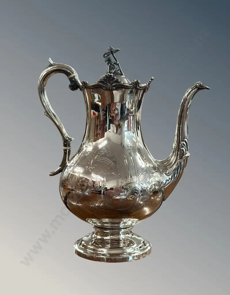 Sterling Silver Coffee Pot on Pedestal Base with a Swan Neck Spout, London 1839, H30cm, TW1021gms Image 1++
