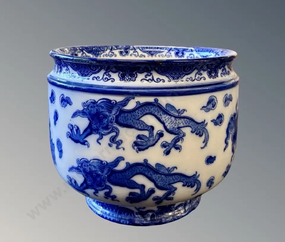 Royal Doulton 'Oyama' Dragon Chasing Pearl Blue and White Jardiniere H21xD24.5cm Image 1++