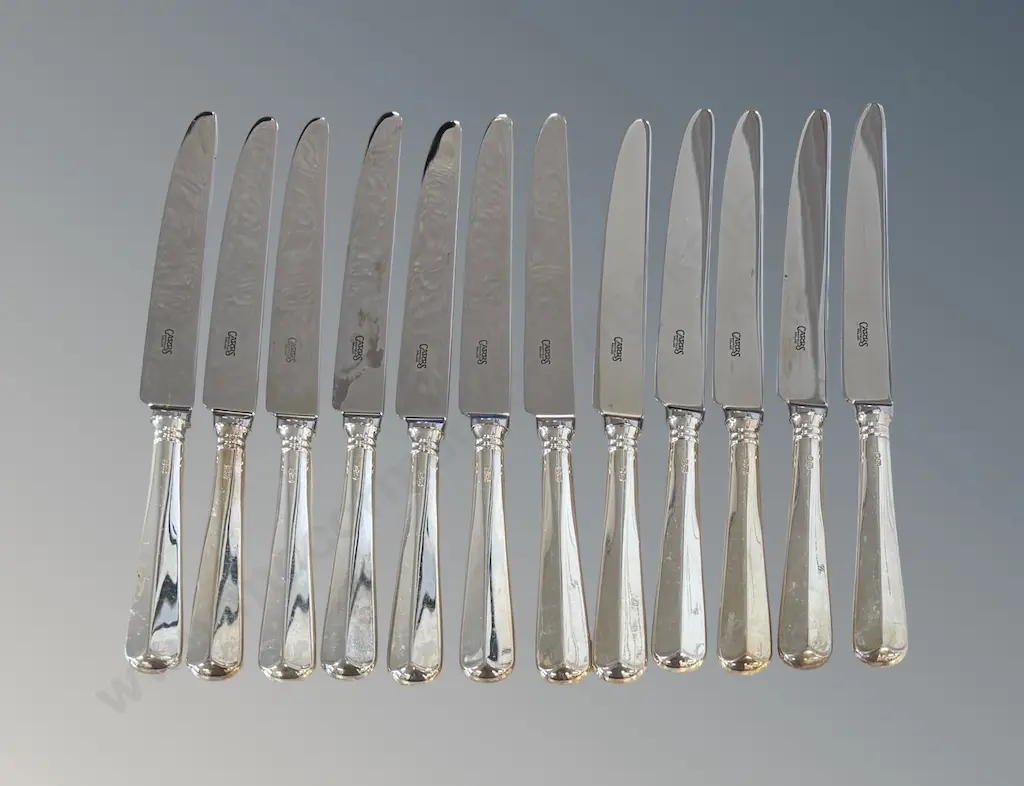Set of 12 Carrs Sterling Silver Handled Large Knives, TW901gms Image 1++