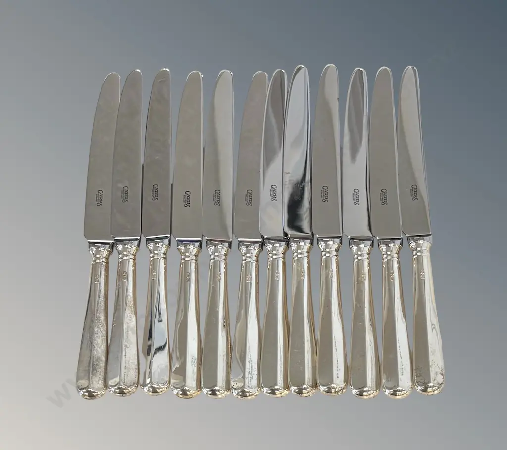 Set of 12 Carrs Sterling Silver Handled Knives, TW800gms Image 1++