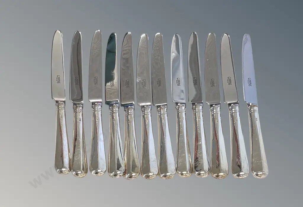 Set of 12 Carrs Sterling Silver Handled Side Knives, TW532gms Image 1++