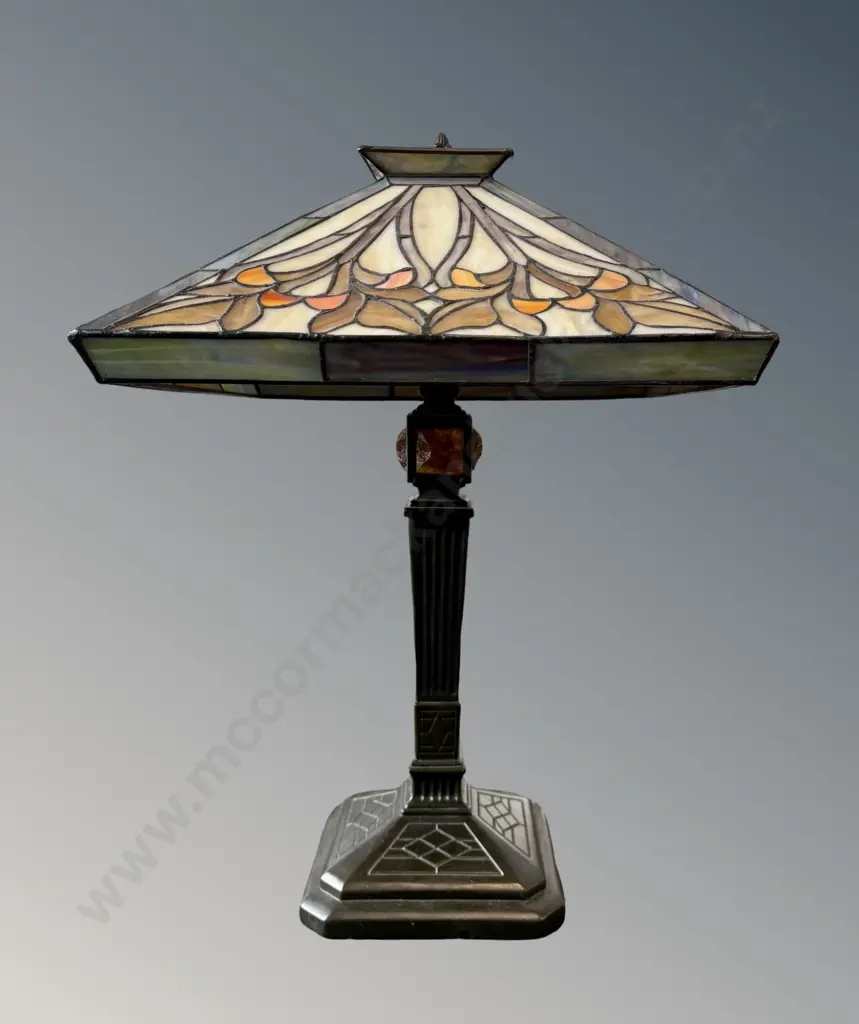 Tiffany Style Lamp on Metal Corinthian Base H52cm Image 1++