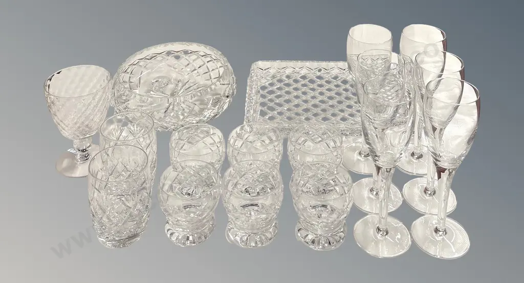 Selection of Crystal Tumblers, Bowl, Tray and Glass Stemware Image 1++