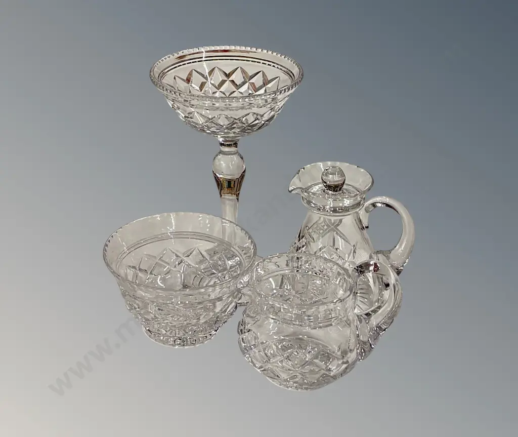 Stuart Crystal Milk Jug, Sugar Bowl, Oil Jug and Comport Image 1++