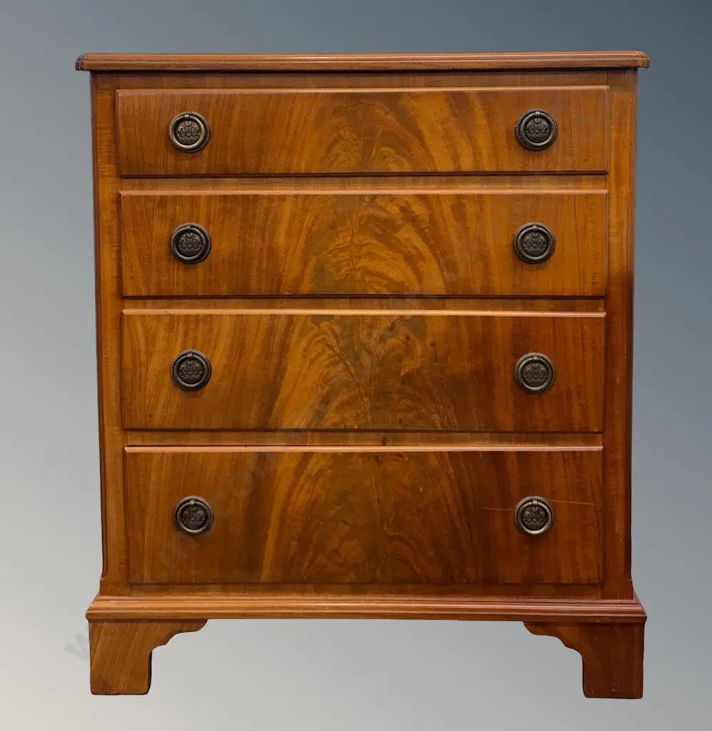 Mahogany with Cross Banding Four Drawer Chest L71xH82xD48cm Image 1++