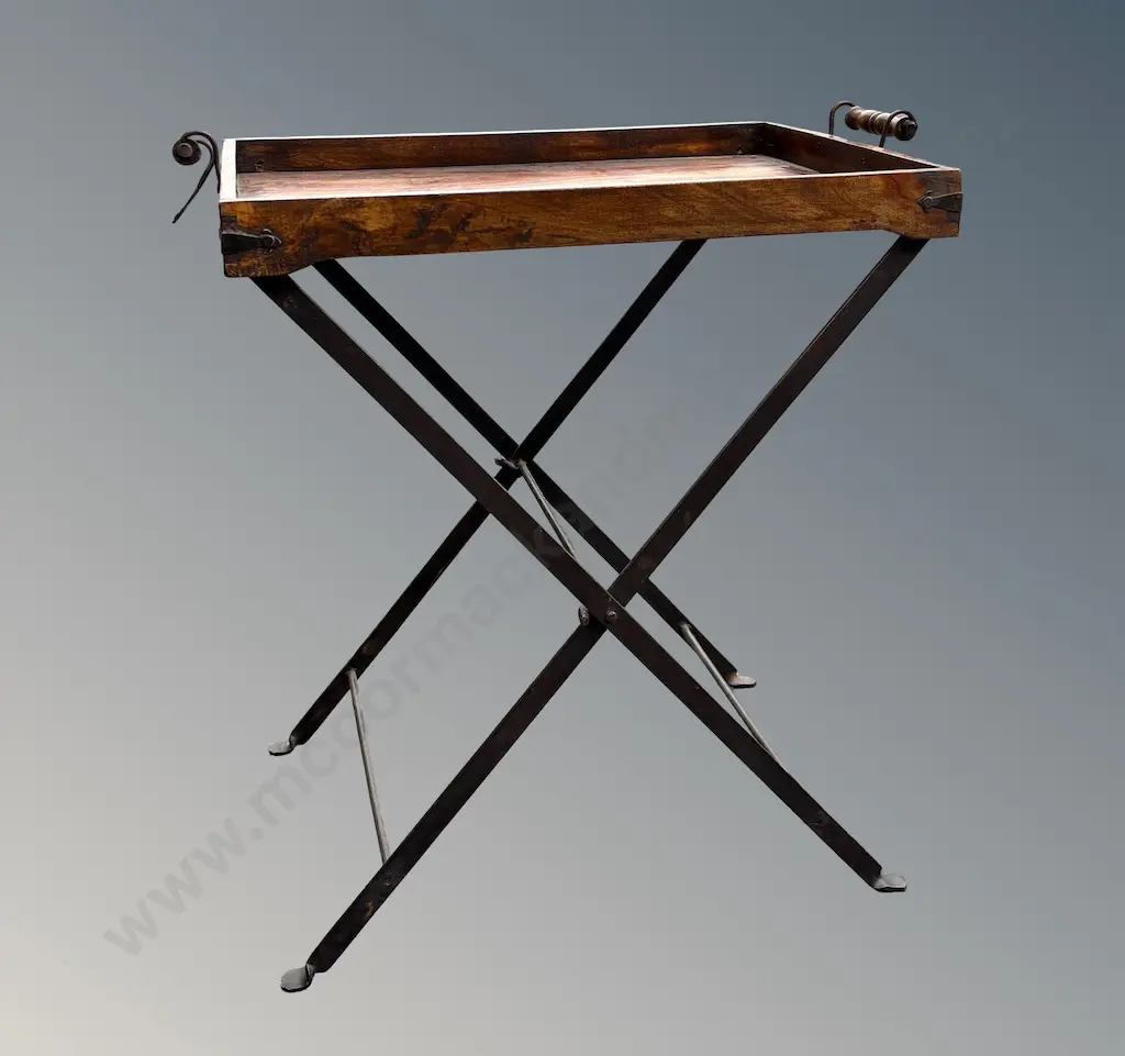 Mahogany Butlers Tray on Metal Collapsible Base L75xH78xD46cm Image 1++