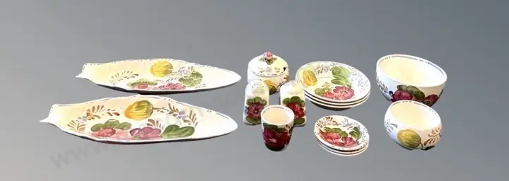 Collection of Belle Fiore China - Jam Pot, Small Bowls, Salt & Pepper, Egg Cup, Vegetable Plates Image 1++