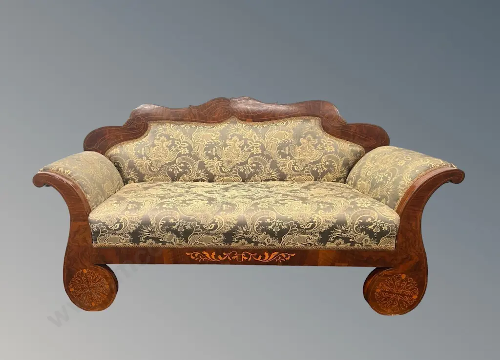 Walnut Sofa with Czech Brocade Upholstery Image 1++