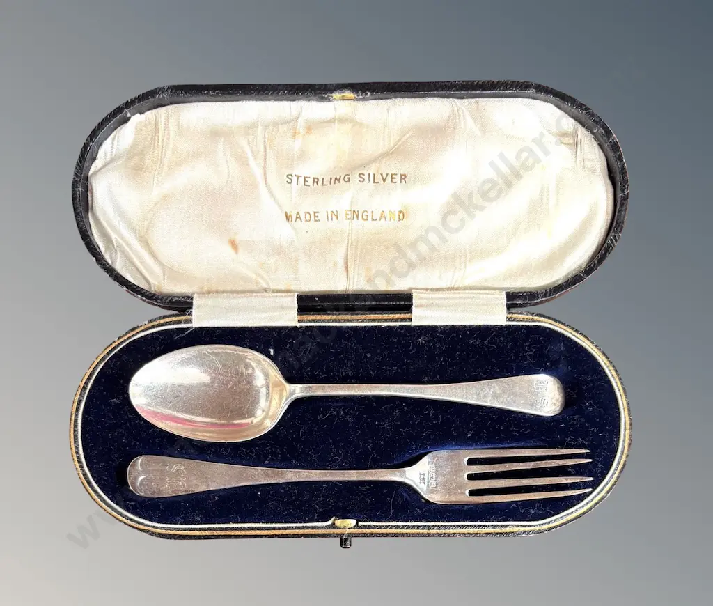 Leather Cased Sterling Spoon and Fork TW39gms Image 1++