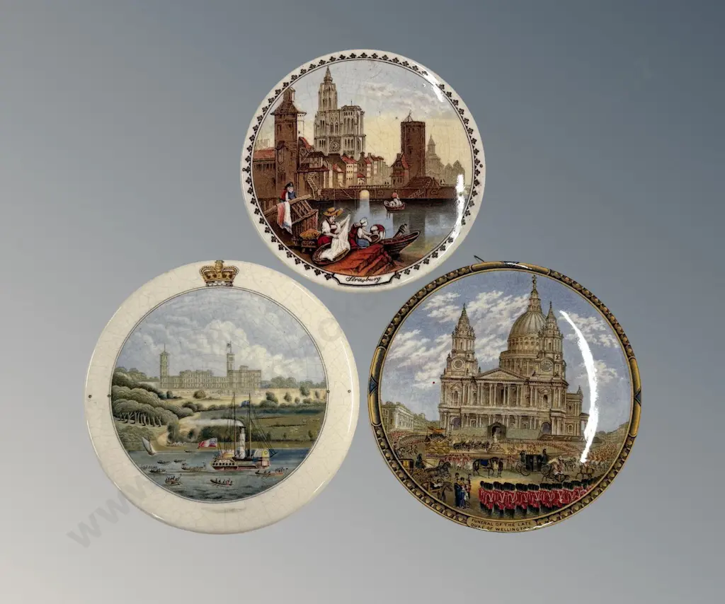 Three English Porcelain Toothpaste Lid Wall Plaques D11.5cm Image 1++