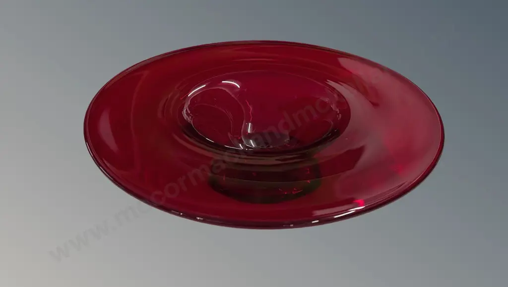 Hand Blown Red Art Glass Bowl H6xD25.5cm Image 1++