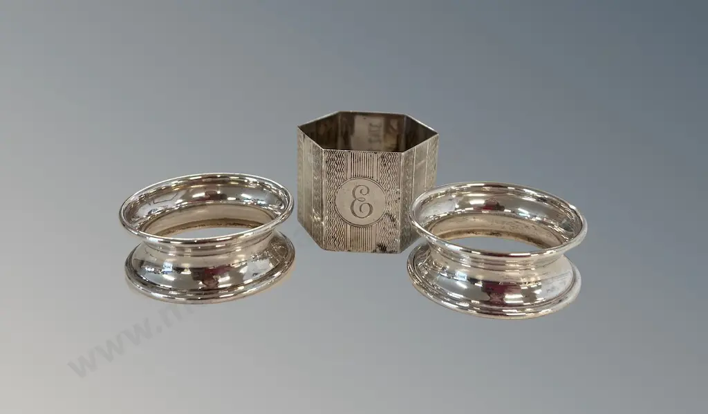 Three Sterling Silver Napkin Rings, TW48gms Image 1++