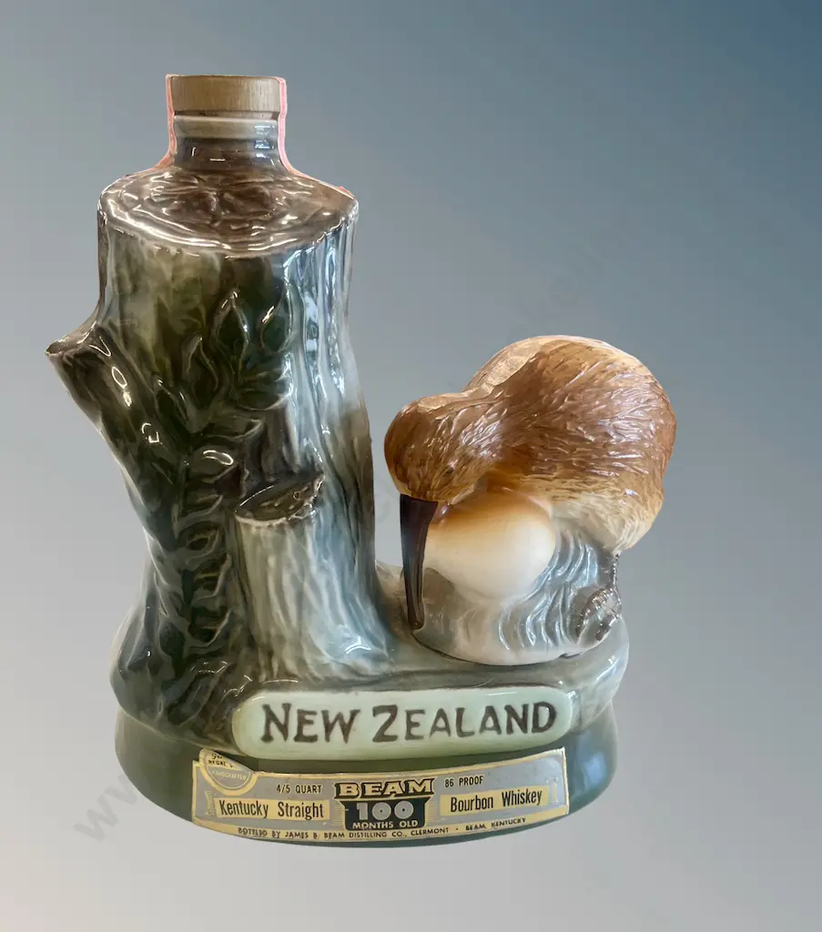 NZ Kiwi Sealed Jim Beam Decanter, H22cm Image 1++