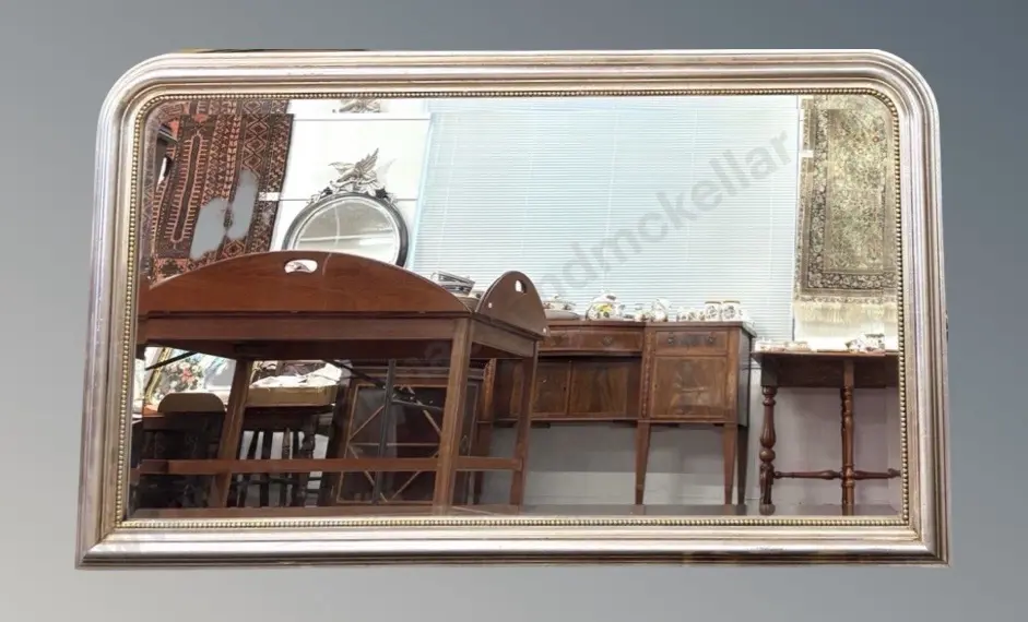 Brushed Silver and Gold Bevel Edge Over-Mantle Mirror with Beaded Detail L143xH85cm Image 1++