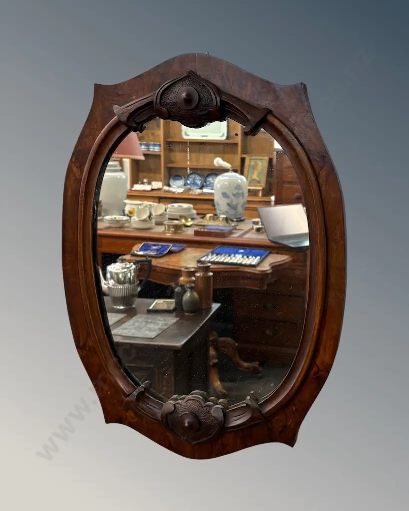 19th Century Burr Walnut Mirror with Embelishments 58x43cm Image 1++