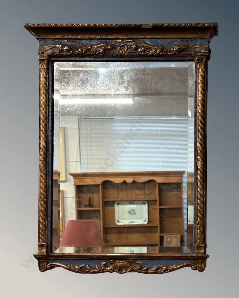 Gilt and Blue Wash Beveled Edge Wall Mirror H52x34cm Image 1++