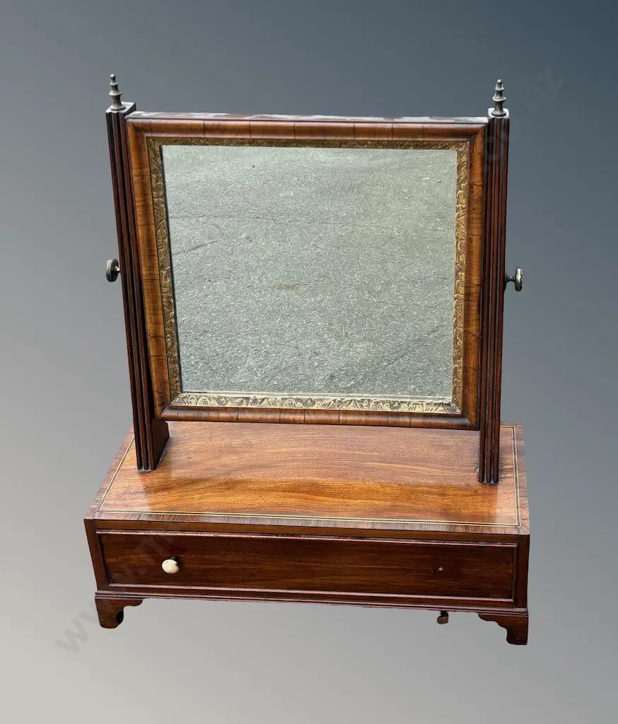 Mahogany with Ebony and Fruitwood Stringing, Single Drawer Cheval Mirror L46xH58xD18cm Image 1++