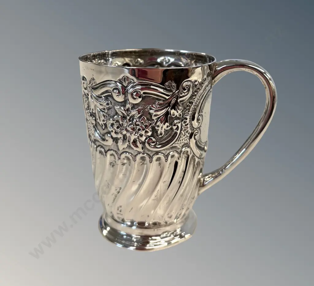 Sterling Silver Embossed Christening Mug, 78gms Image 1++