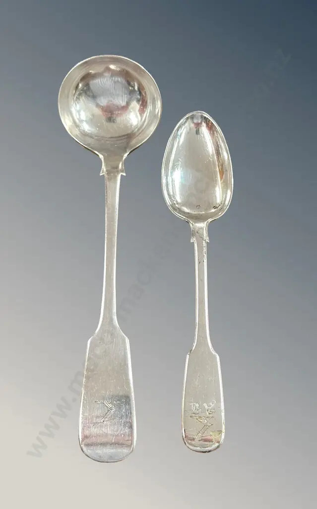 Sterling Silver Fiddleback Ladle and Teaspoon, TW71gms Image 1++