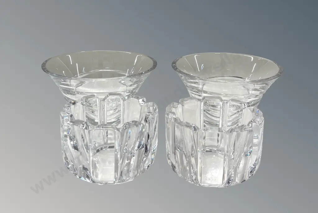 Pair of Royal Doulton Crystal Bowls with Swirl Ribbed Pattern H9cm, Pair of Orrefors Crystal Ribbed Bowls (one AF) H3cm Image 1++