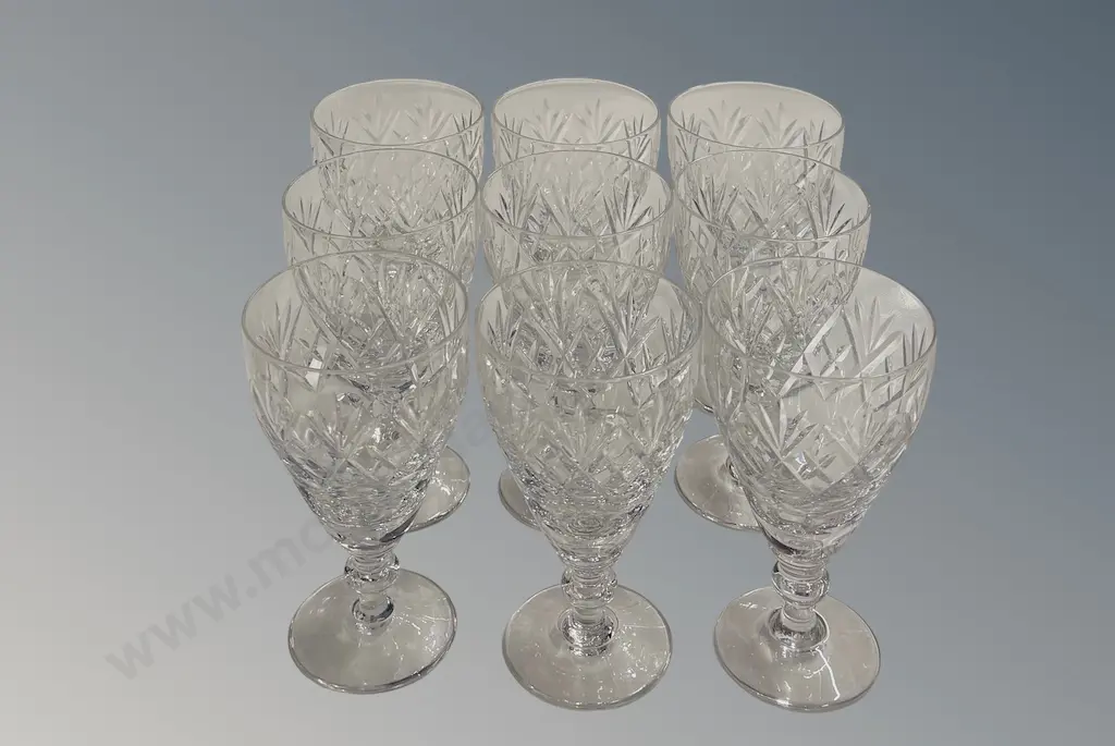 Set of 9 Webb Corbett Georgian Pattern Crystal Stemware H12cm Image 1++