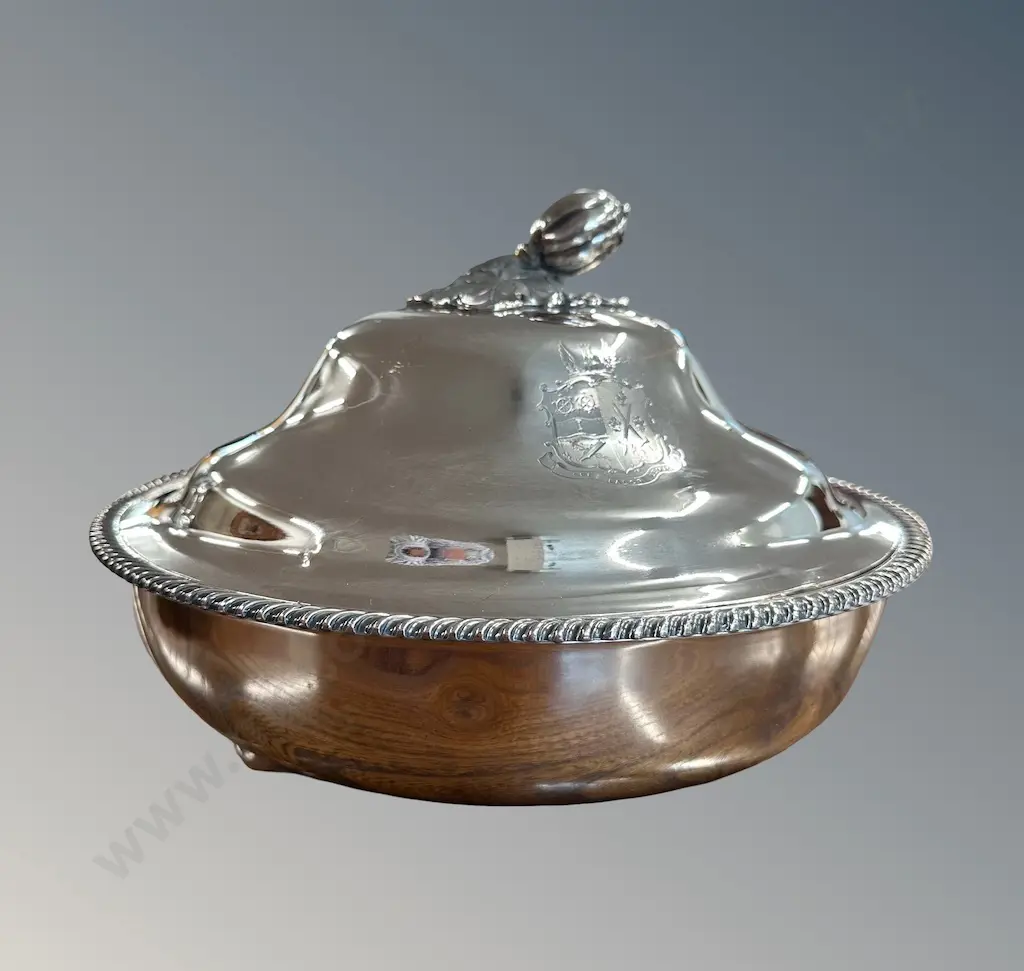 Silver Plate Footed Chaffing Dish with Acorn and Leaf Knob, H18cm Dia27cm Image 1++