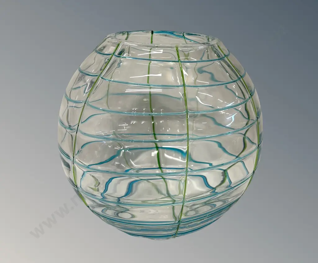 Art Glass Sphere Vase with Blue and Green Grid Pattern H20xD20cm Image 1++